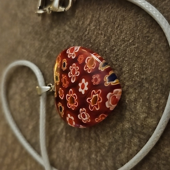 3/$30 Red Millefiori Glass Heart Pendant Coquette Rope Necklace - Picture 3 of 3